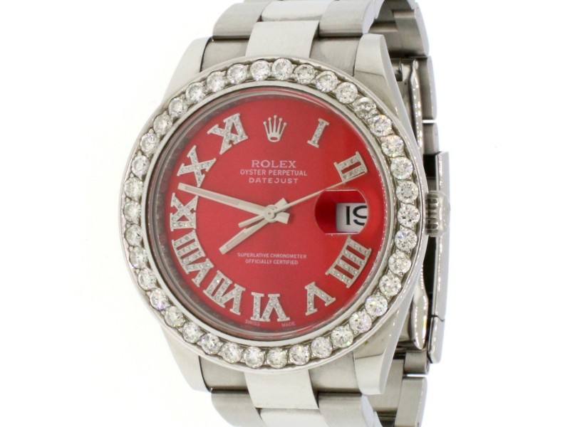 Rolex Datejust 41mm Steel Royal Red Dial Mens Oyster Watch 126300 Box Papers