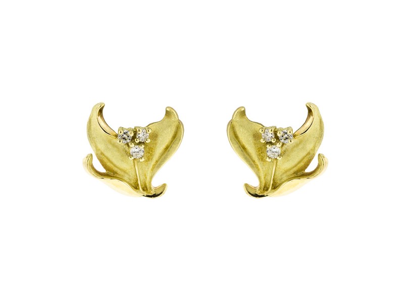18k Yellow Citra Diamond Leaf Earrings