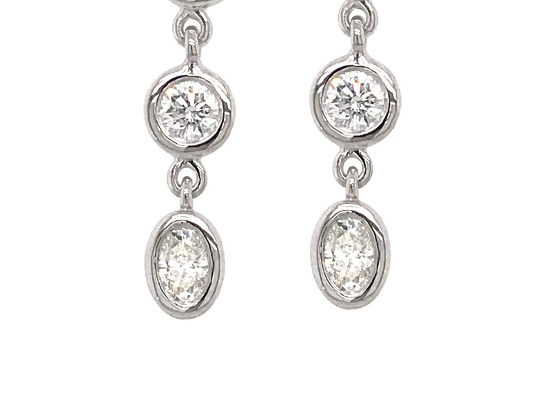 FAB DROPS 14k White Gold Round and Oval Diamond Drop Earrings