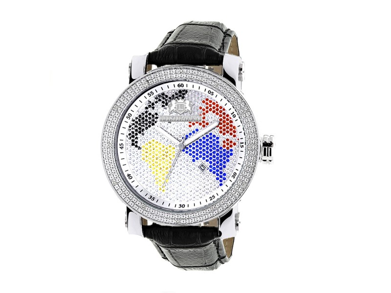 Luxurman Phantom 2144 Stainless-Steel Quartz 0.18ct Diamond Silver Dial Worldface Mens Watch