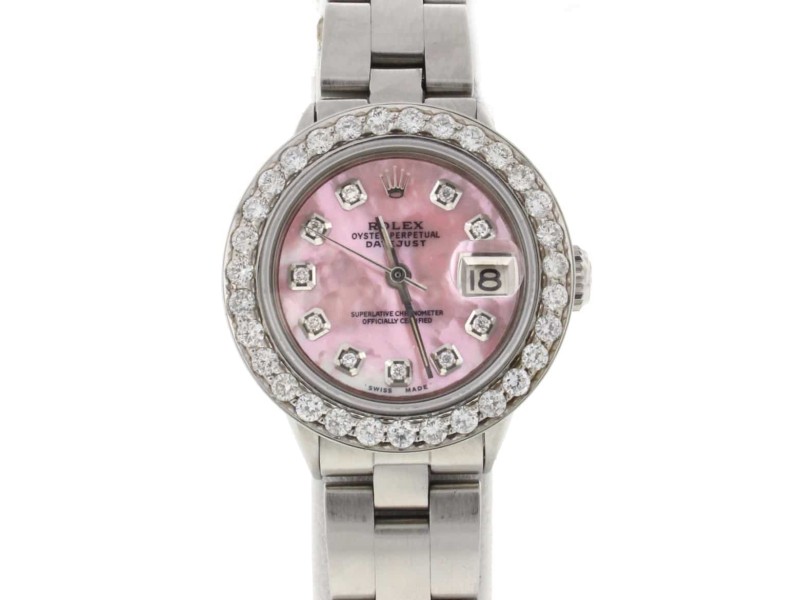 Rolex Datejust Ladies Automatic Stainless Steel 26mm Oyster Watch with Pink MOP Diamond Dial & Bezel