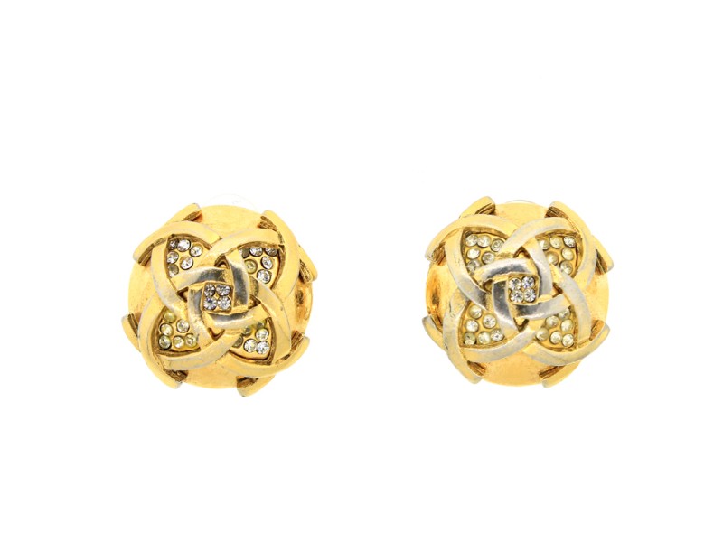 Chanel Overlapping CC Earrings with Crystals 