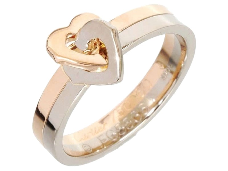 Cartier 18K White & Pink Gold Double Heart Ring