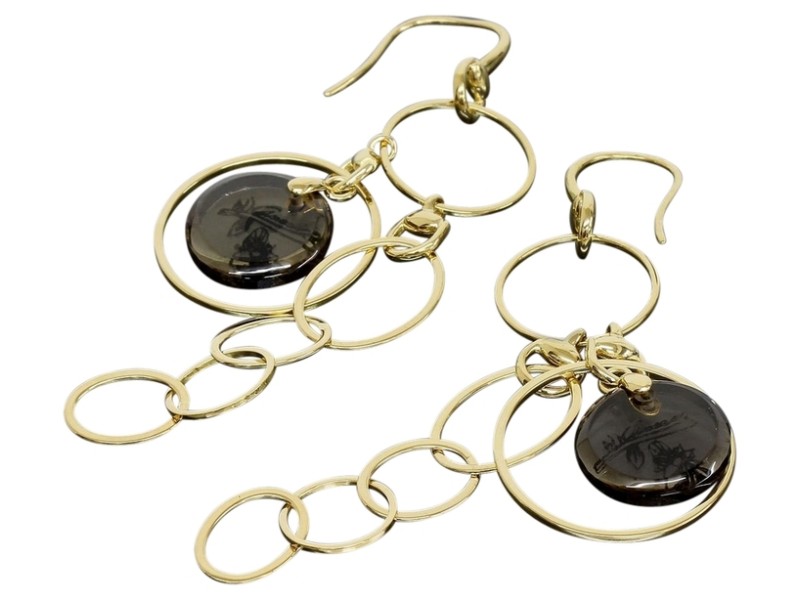 Gucci 18K Yellow Gold Circle Dangle Drop Chain Link Earrings