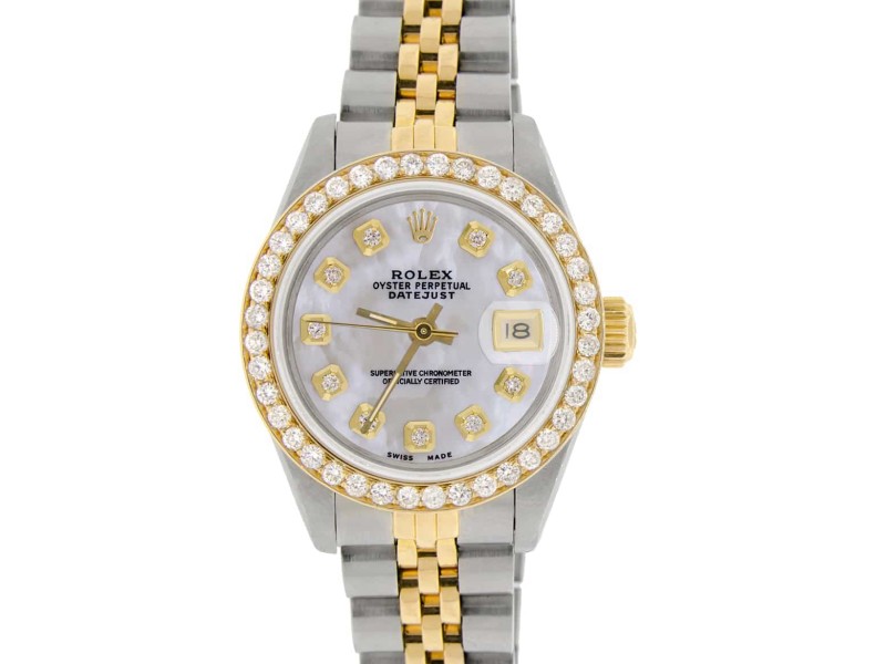 Rolex Datejust Ladies 2-Tone 18K Gold/SS 26mm Watch with MOP Dial & Diamond Bezel
