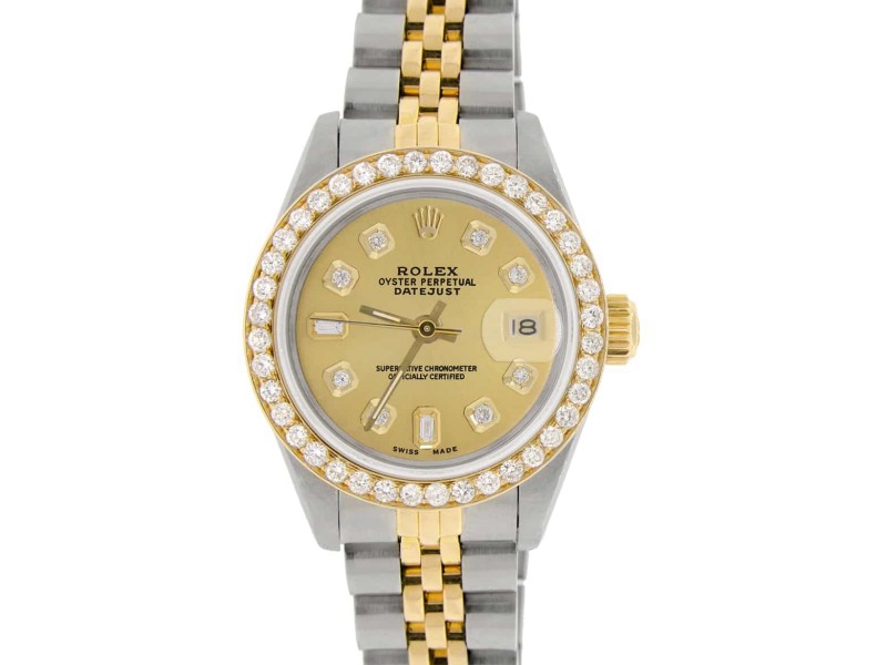 Rolex Datejust Ladies 2-Tone 18K Gold/SS 26mm Watch with Champagne Dial & Diamond Bezel