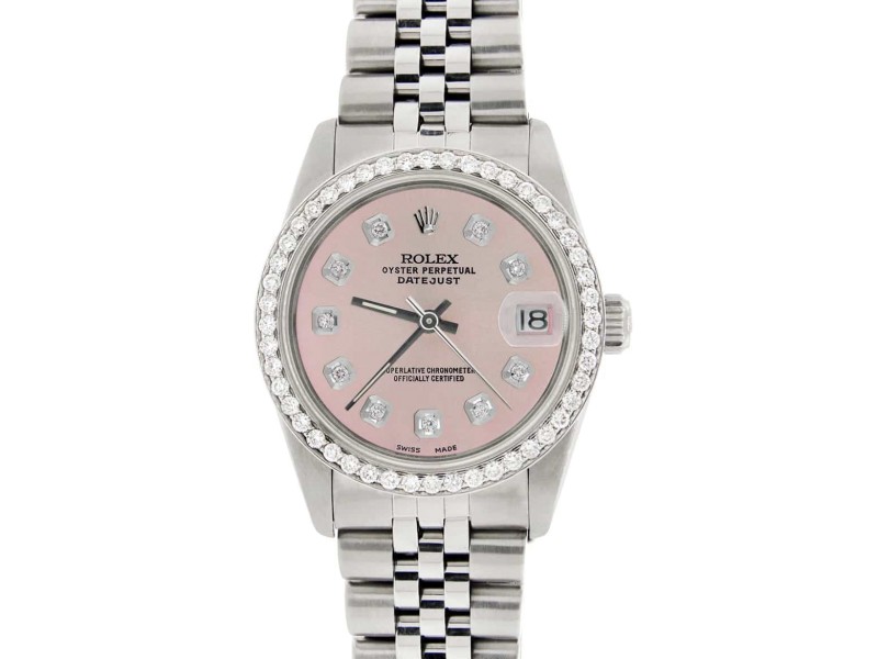 Rolex Datejust Midsize 31MM Automatic Stainless Steel Women's Watch w/Pastel Pink Dial & Diamond Bezel