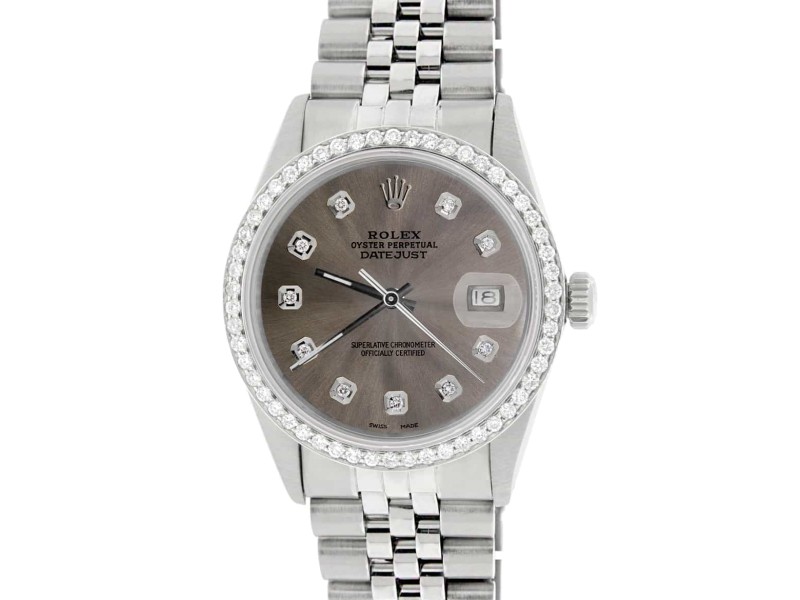 Rolex Datejust 36MM Automatic Stainless Steel Watch w/Dark Gray Dial & Diamond Bezel