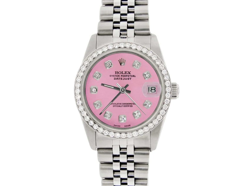 Rolex Datejust Midsize 31MM Automatic Stainless Steel Women's Watch w/Hot Pink Dial & Diamond Bezel
