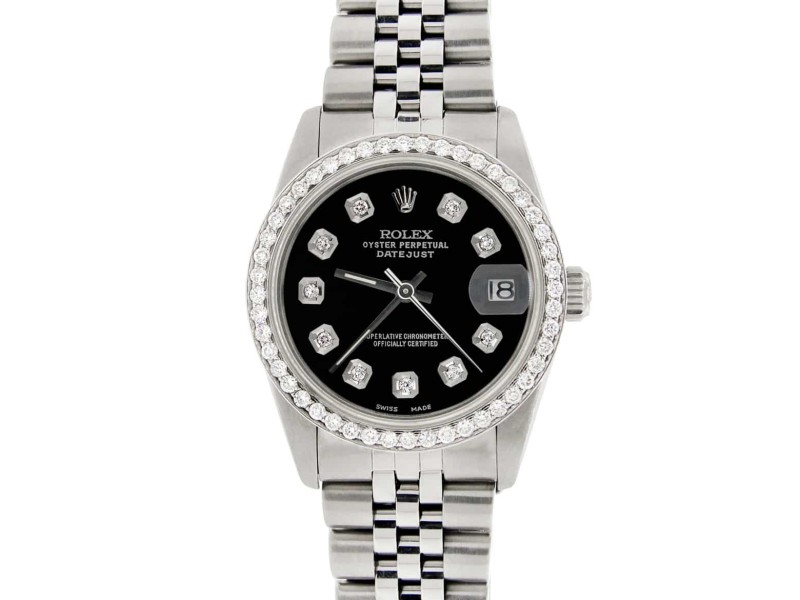 Rolex Datejust Midsize 31MM Automatic Stainless Steel Women's Watch w/Black Dial & Diamond Bezel