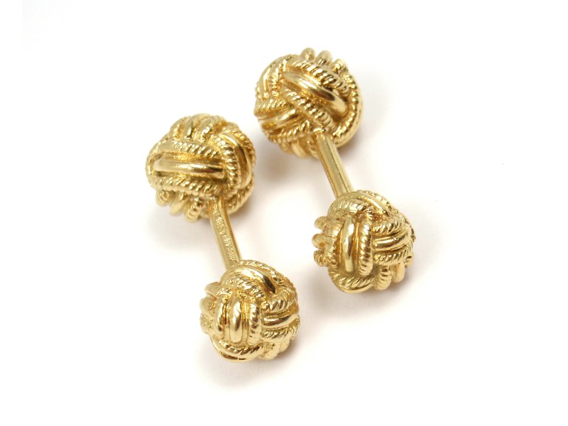 Tiffany & Co. Schlumberger 18K Yellow Gold Woven Knot Cufflinks