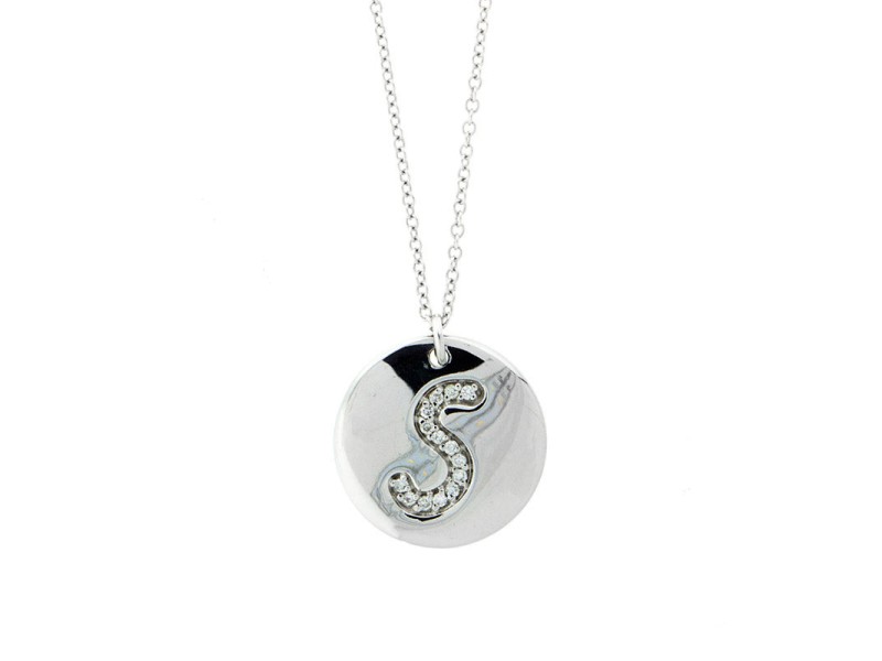18k White Gold Salavetti Contemporary S Diamond Pendant Necklace