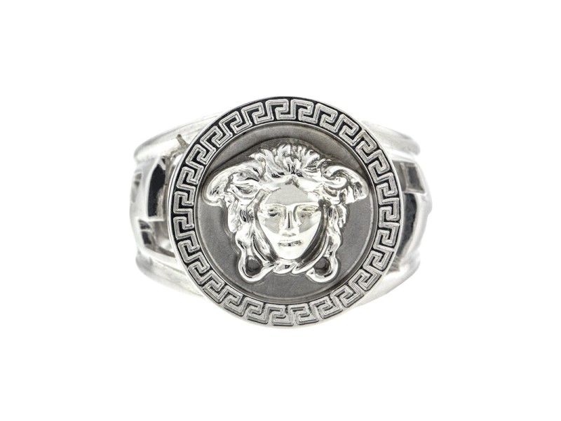 Versace 18k White Gold Logo Ring