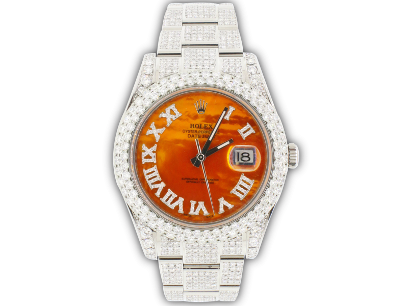 Rolex Datejust II Steel Orange MOP Roman Dial 41mm Diamond Watch Box Papers 116300