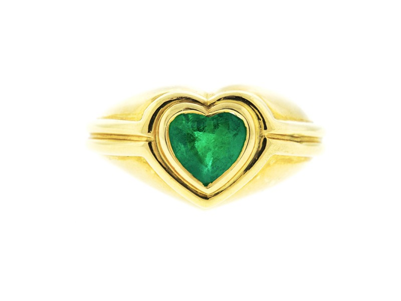 Bvlgari 18k Yellow Gold Heart Shaped Emerald Ring