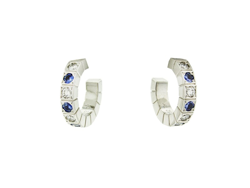 Cartier 18k White Gold Diamond and Sapphire Hoope Earrings
