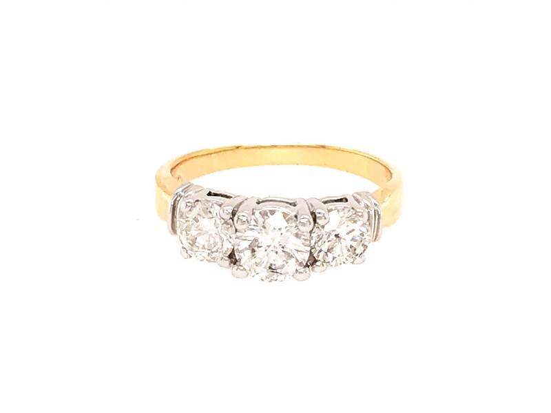 14k Multi-tone Gold 3 Stones Diamond Ring