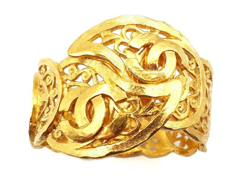 Chanel Gold Plated Metal Paisley Cuff Bracelet