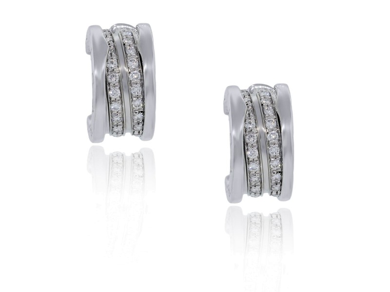 Bvlgari B.Zero1 18K White Gold Pave Diamond Earrings OR851274 L