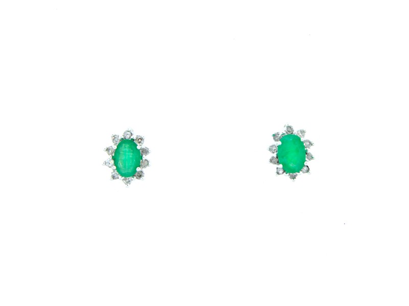 14k White Gold Emerald Earrings 