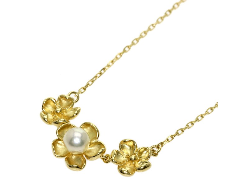 MIKIMOTO Pearl Pearl Flower motif K18 Yellow Gold Necklace  LXGQJ-182