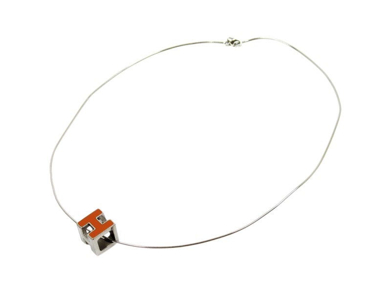 Hermes Silver Tone Metal H Cube Necklace 