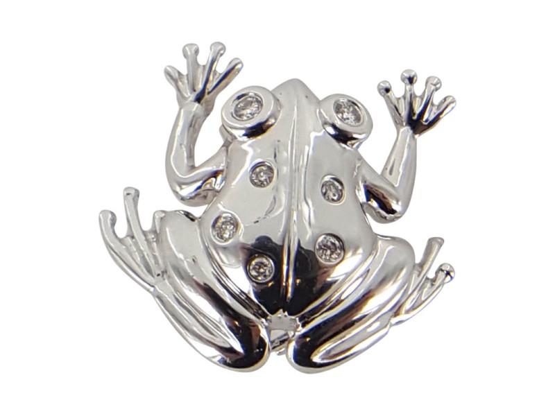 14K White Gold and Diamond Frog Pin Brooch