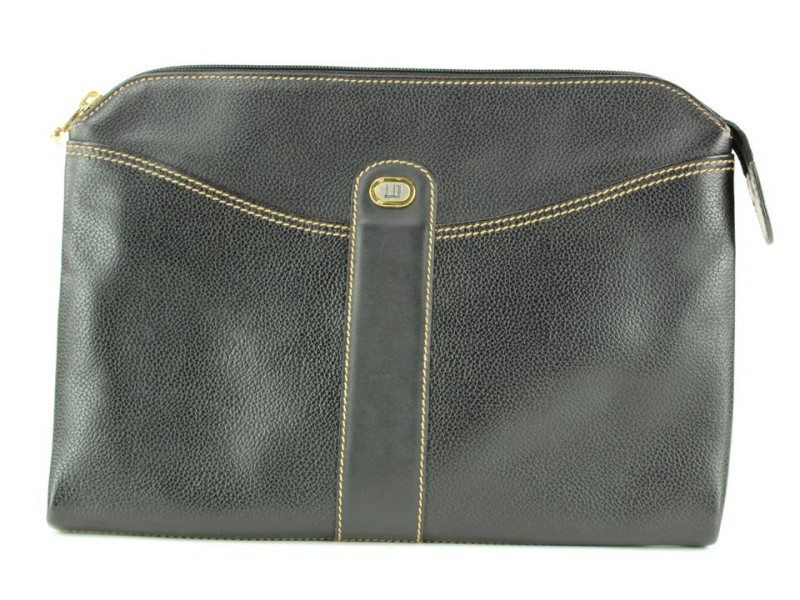 Alfred Dunhill Black Leather Pochette Zip Clutch Wristlet Pouch Bag 2DHL1127