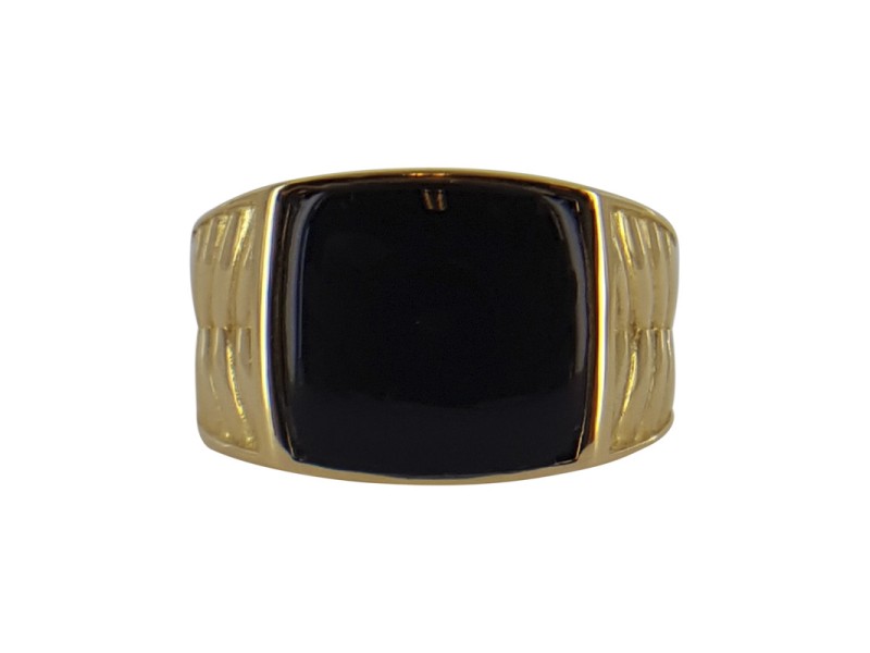 18K Yellow Gold Onyx Ring Size 10.5 