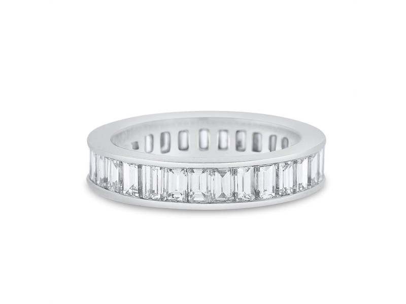 Platinum 3.41 Ct. Natural Diamond Baguette Channel Set Eternity Ring Band Size 6.5