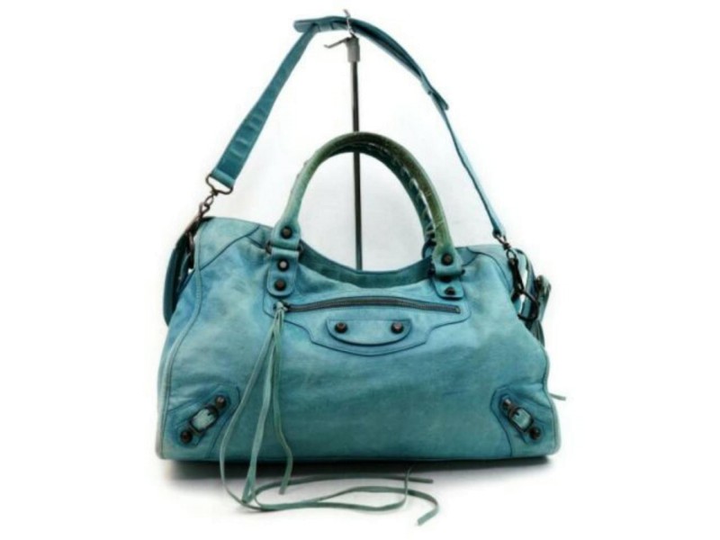 Balenciaga Blue Grained Calfskin S Ville Top Handle Bag  modaselle