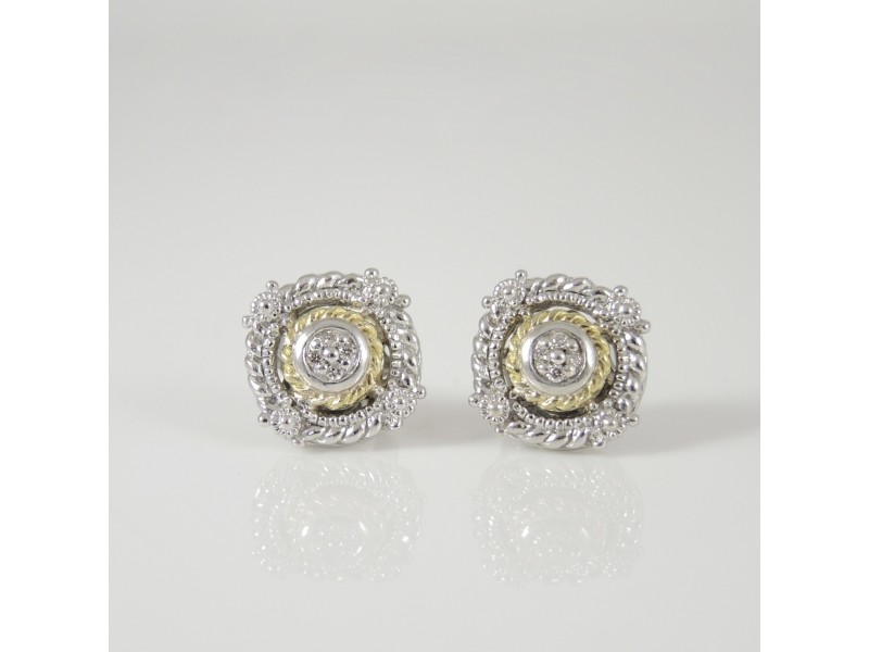 Judith Ripka Sterling Silver & 18K Yellow Gold Garland Diamond Stud Earrings