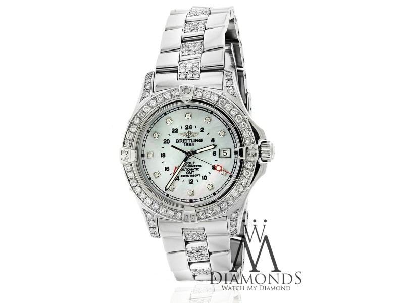 Breitling Colt A32350 Mother Of Pearl Dial Automatic Steel Custom Diamond Watch