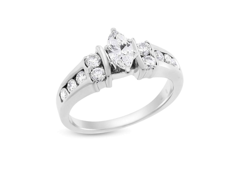 14k White Gold 0.70 Ct. Natural Marquise Cut Diamond Engagement Ring Size 7