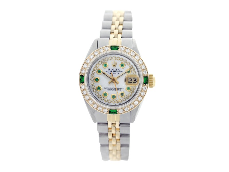 Rolex Datejust 6917 Two-Tone Mother of Pearl Diamond Dial & Emerald 26mm Womens Watch