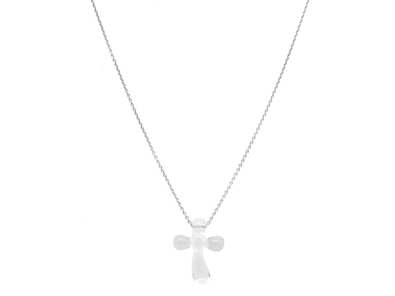 Tiffany & Co. Platinum Chain Clear Quartz Cross Pendant Necklace 
