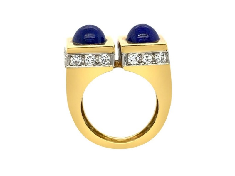 Tiffany & Co Yellow Gold Diamond Lapis Ring Set with 2 Lapis Lazuli Stones