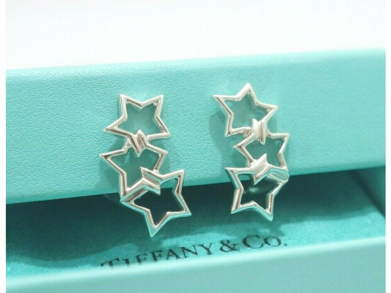 Tiffany & Co Sterling Silver Triple Star Clip On Earrings