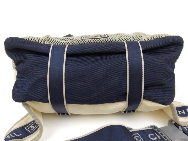 Chanel Belt Cc Sports Logo Fanny Pack Waist Pouch 235835 Ivory X Navy X  Gray Nylon Mesh Cross Body Bag, Chanel