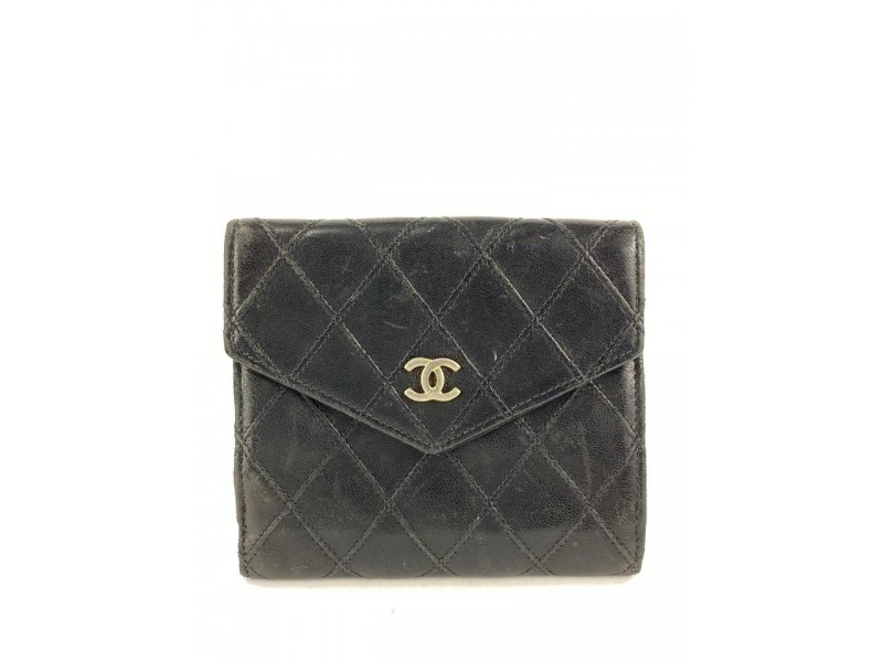 Chanel Black Lambskin Quilted Flap Wallet Compact Coin Purse 10cc519