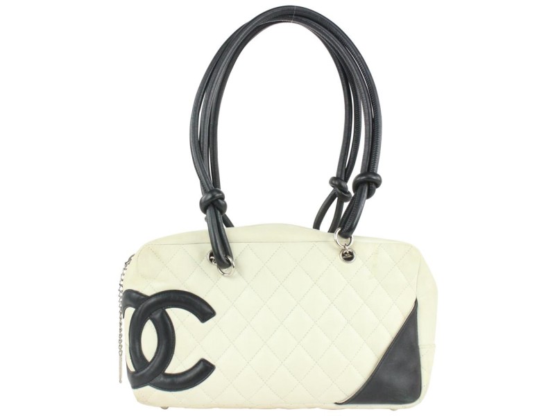 Chanel White Quilted Leather Cambon Boston Camera Bag 7cc1015