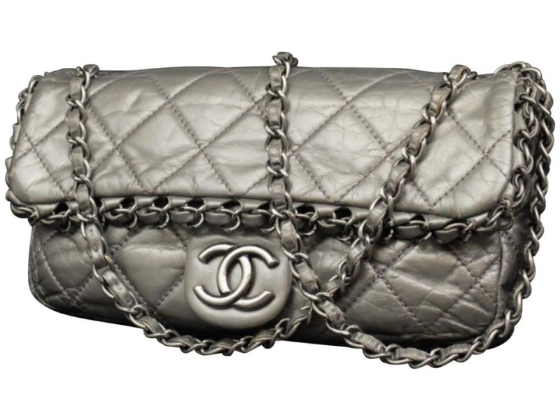 silver chain chanel bag new
