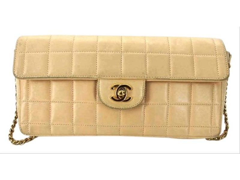 Chanel Classic Flap East West Chocolate Bar Ccfi13 176737 Beige Lambskin  Shoulder Bag