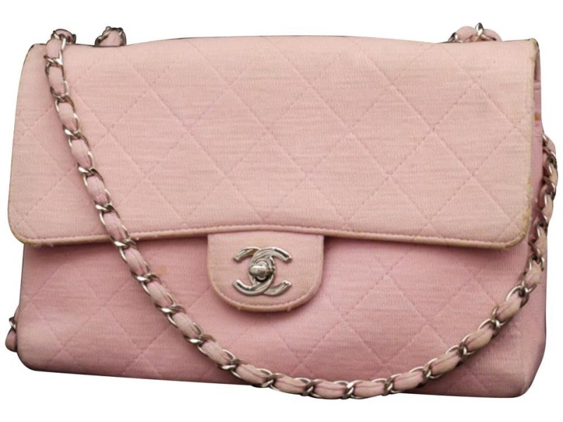 Chanel Classic Flap Silver Quilted 232361 Pink Jersey Shoulder Bag, Chanel