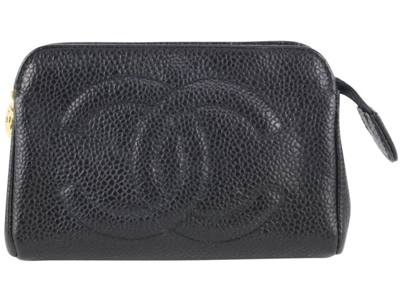 Chanel Black Caviar Leather Cosmetic Pouch Make Up 104c32