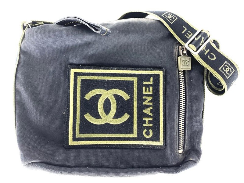 Chanel Crossbody Sports Logo Cc Patch Khaki 3c613 Black Nylon Messenger Bag, Chanel