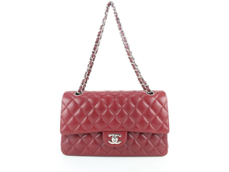 Chanel Brick Red Quilted Caviar Medium Classic Double Flap Chain Bag 495cks35