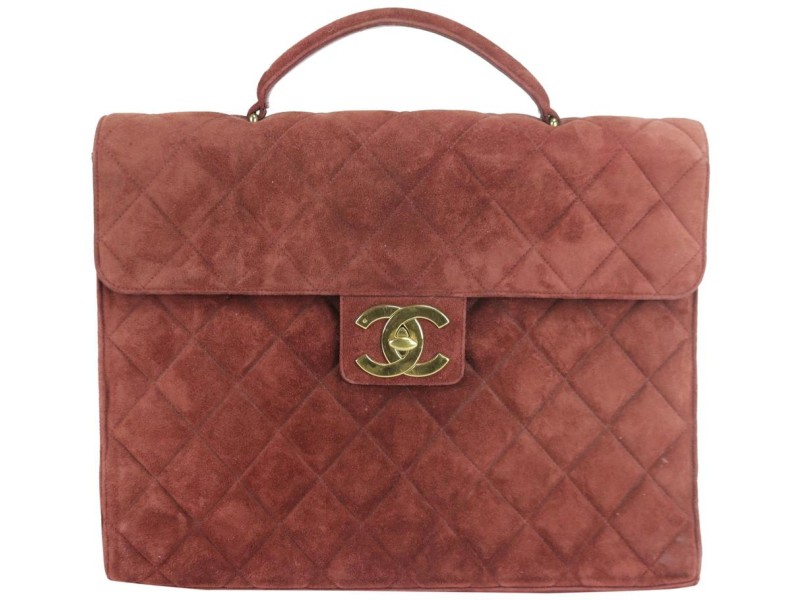 Chanel Jumbo Quilted Attache Business Kelly Briefcase 1ck1219 Burgundy  Suede Laptop Bag, Chanel