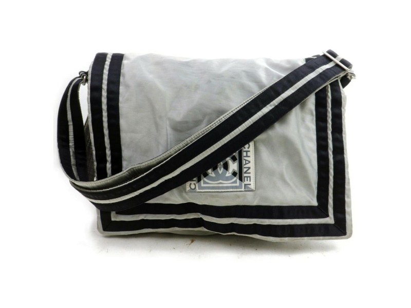 Chanel Messenger Silver Sports Logo Cc 871909 Gray Nylon Cross Body Bag, Chanel