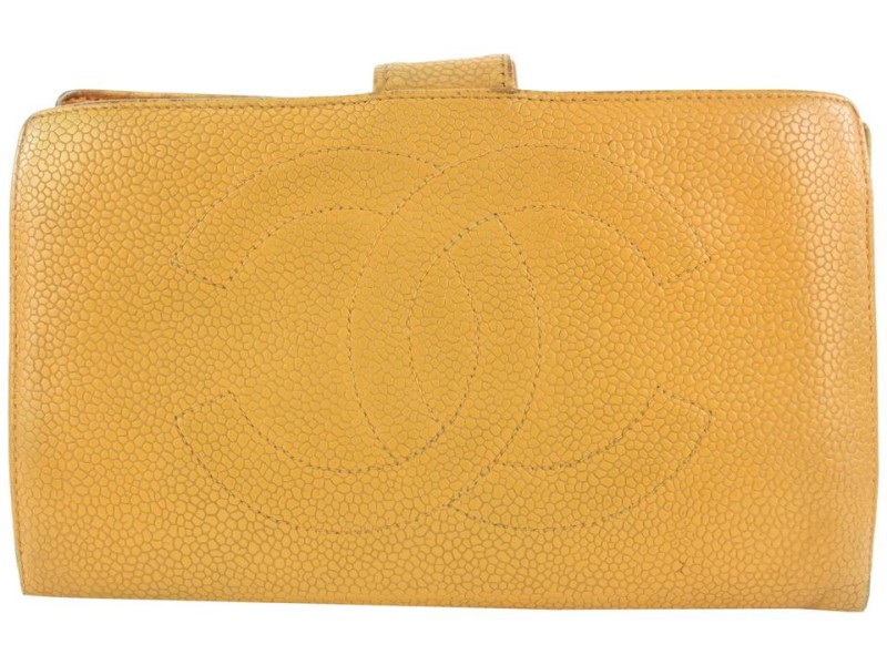 Chanel Mustard Yellow Caviar Leather CC Logo Flap Wallet 791ccs42